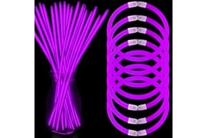 NUDALA 100 Purple Glow Sticks Bulk Glow In The Dark Party 8” Light Stick Bracelet Necklaces with 100 Connectors Light Up Toys for Christmas ,New Years ,Easter, Birthday Carnival