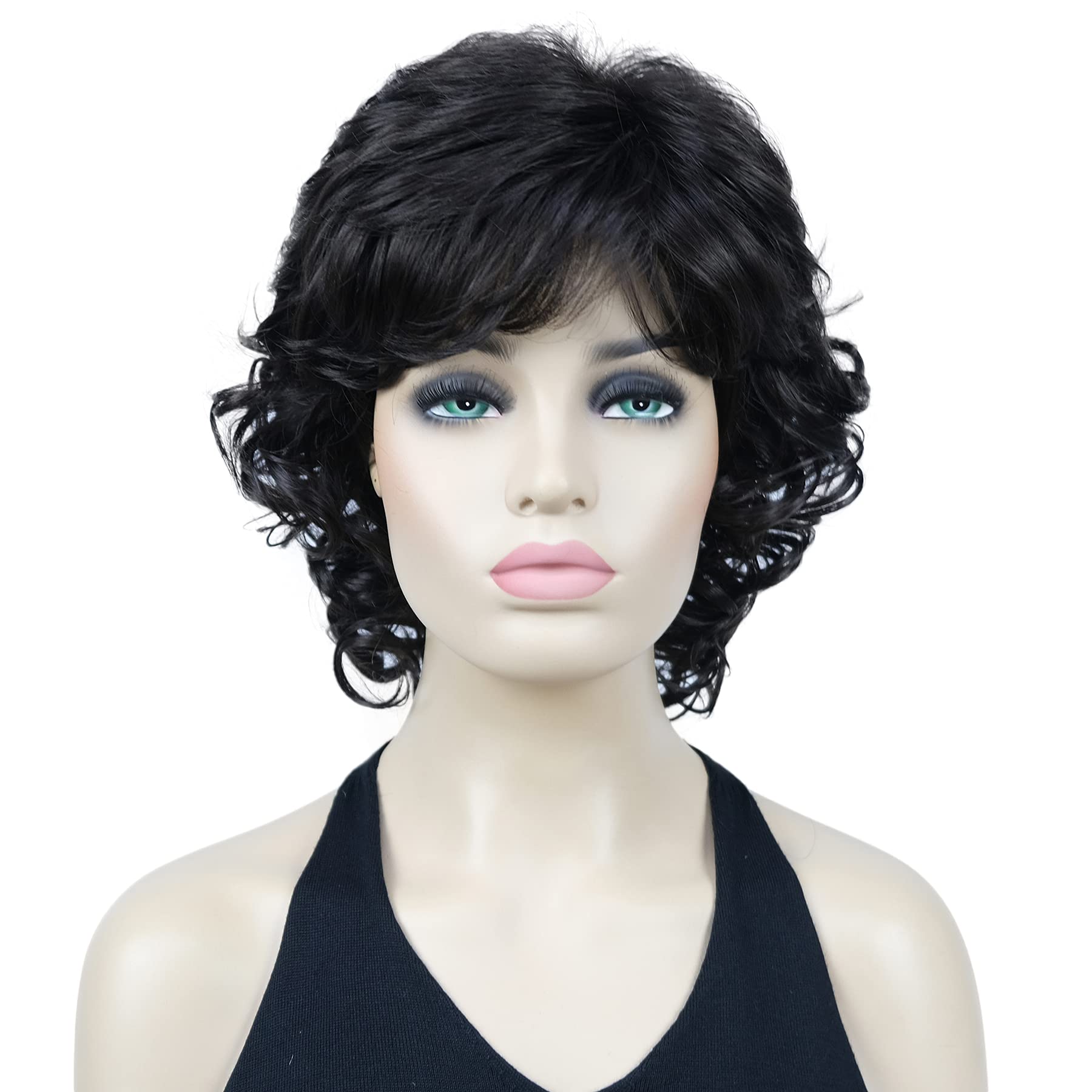 Lydell 12" Short Curly Wigs Soft Shaggy Layered Classic Cap Full Synthetic Wigs (Dark Brown) — image 1