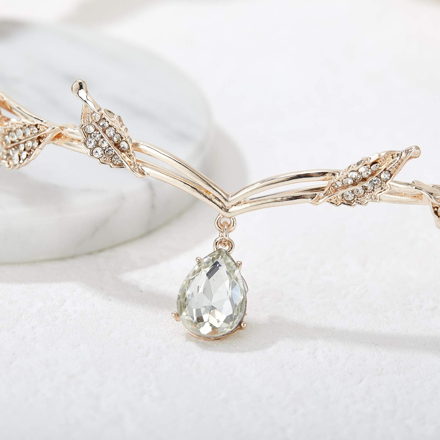 Remedios Rhinestone Leaf Wedding Tiara Headband for Brides, Rose Gold Crown Headband for Pageants Wedding Prom Birthday : Beauty