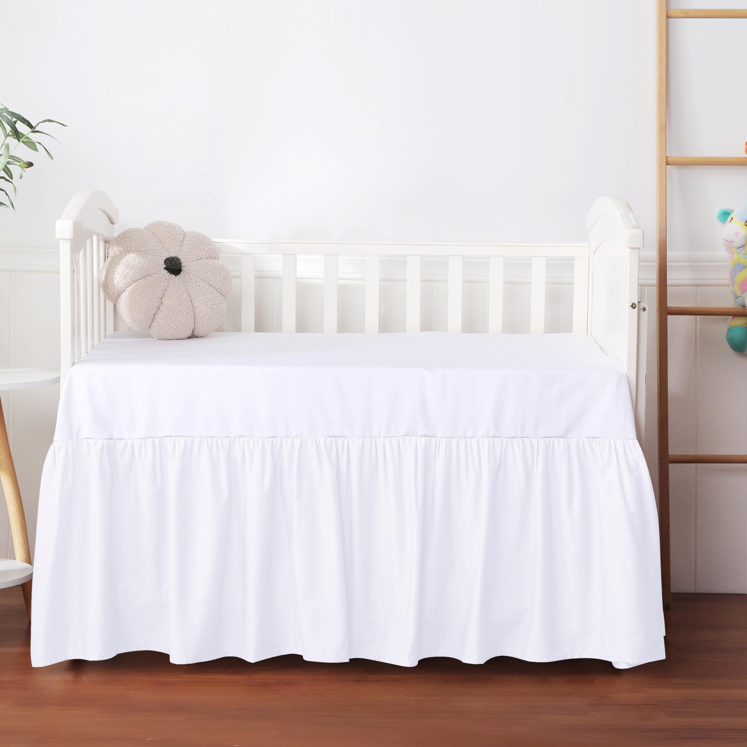 Photo 1 of Crib Skirt Dust Ruffle, 100% Egyptian Cotton 400 Thread Count Soft Breathable Crib Bedding Skirt for Baby, Boys and Girls, Fading Resistant (White)