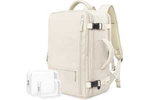 Rinlist Travel Backpack for Men Women, Airline Approved Carry-on Backpack Luggage, Personal Item Backpack Bag, Large Gym Work Backpack, Beige