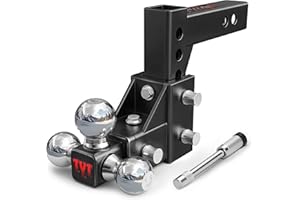 TYT Adjustable Trailer Hitch Tri-Ball Mount Assembly, Fits 2" Receiver,5" Rise/Drop Hitch, Heavy Duty Truck Hitch Ball Mount,