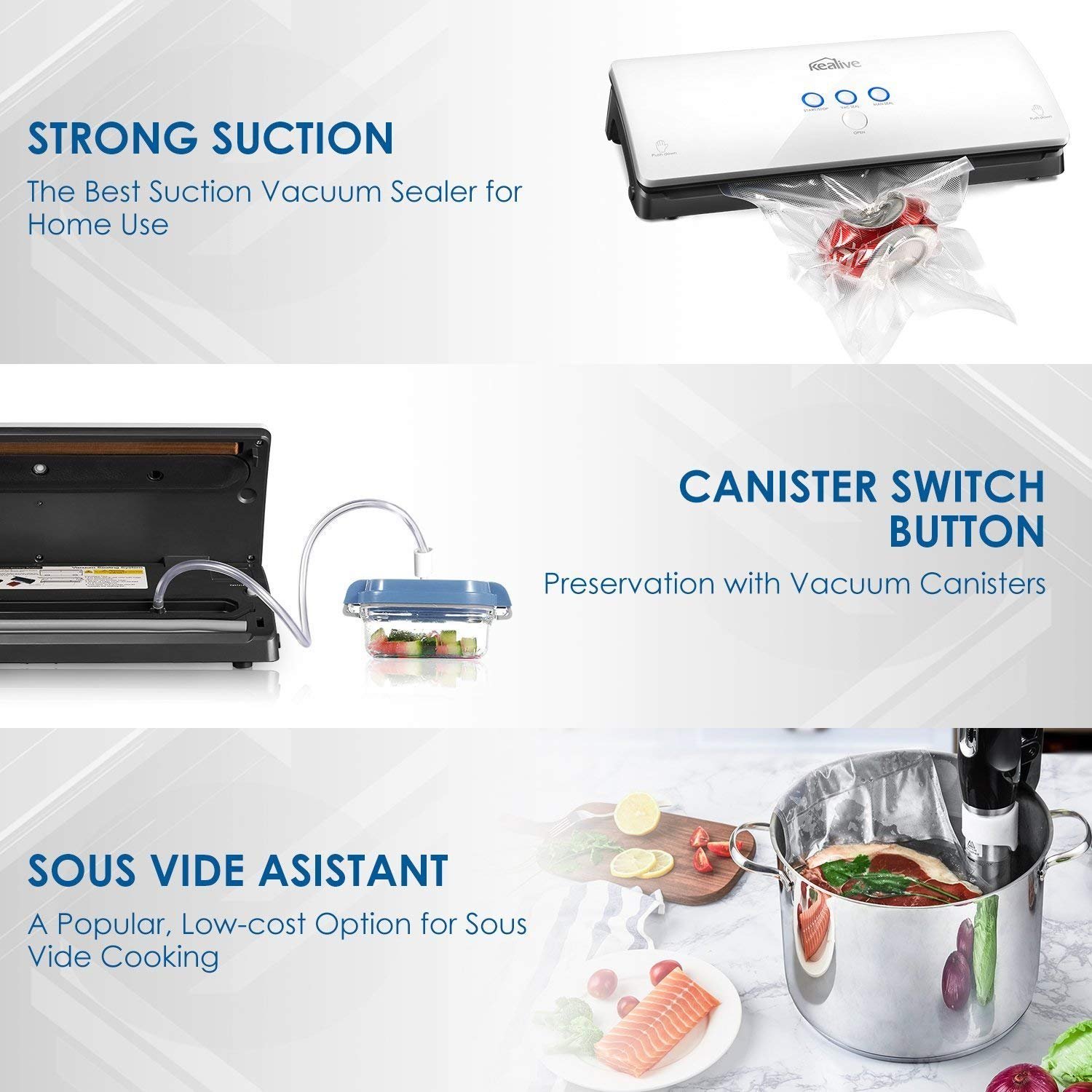 Kealive Vakuumierer - Vakuumiergerät, Lebensmittel bleiben bis zu 8x länger frisch - natürliche Aufbewahrung ohne Konservierungsstoffe, 30cm lange Schweißnaht, einfach zu bedienen, automatische Konser