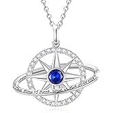FANCIME Stellar Promise Birthstone Necklace for Women White Gold Plated Sterling Silver Planet Star Pendant Fine Jewelry Anniversary Birthday Mothers Day Gifts for Women Wife Friend Her