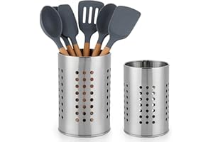 Zynaxir Set of 2 Utensil Holder for Counter Stainless Steel Cutlery Holder Spatula Pot Utensil Drainer Cutlery Caddy Kitchen 