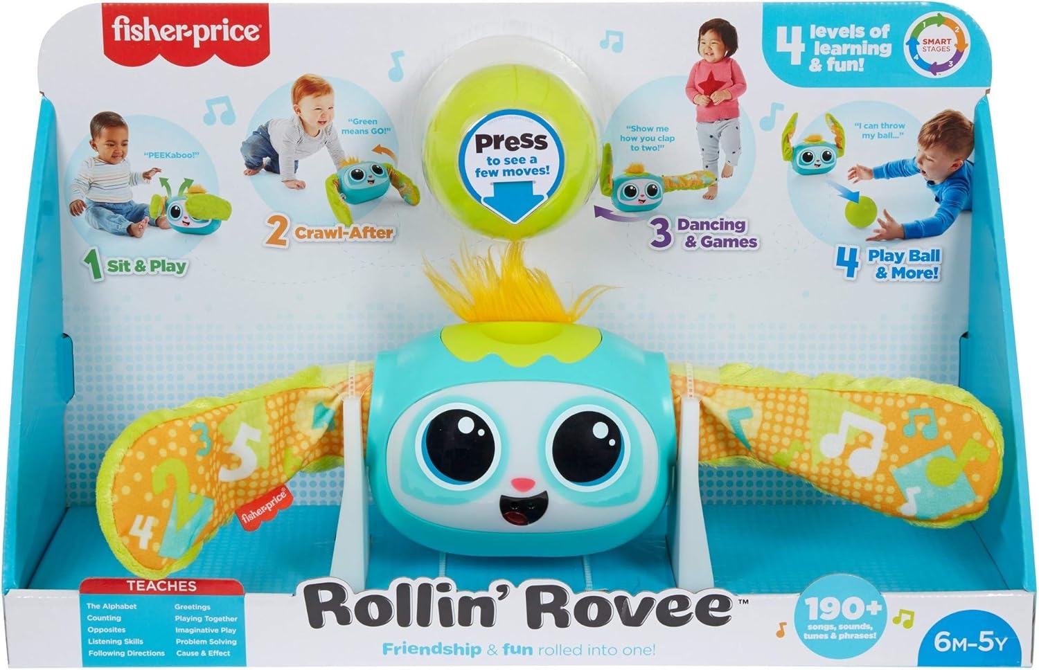 Fisher-Price Rollin' Rovee, Interactive Activity Toy with Music, Lights, and Learning Content for Kids Ages 6 Months to 5 Years: Toys & Games
