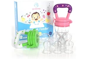 Gedebey Baby Food Pacifier Feeder - 2 Pack Silicone Baby Feeder Pacifiers | Baby Fruit Food Feeder Pacifier | Silicone Teether Feeder | Feeding Pacifier for Babies | Baby Fruit Teethers (Pink&Green)