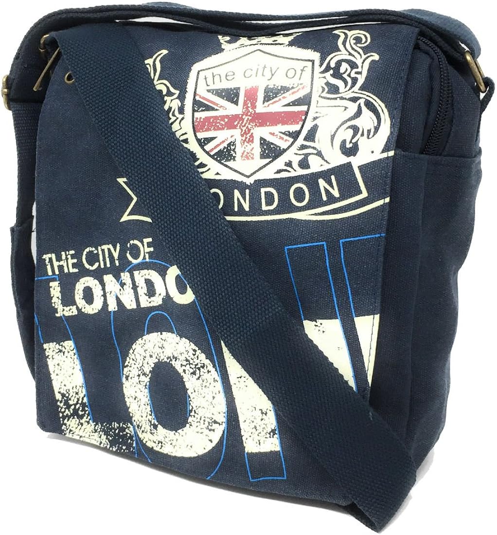 Robin Ruth The City of LONDON Navy Canvas Shoulder messanger Bag