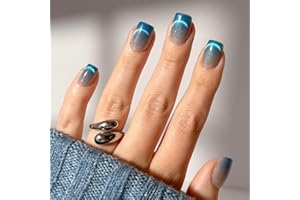 Glamnetic Press On Nails x Harry Potter™ - Lumos | Short Squoval Fake Nails with Velvet Blue Magnetic Gradient Tips, Salon Quality Officially Licensed | 15 Sizes - 30 Nail Kit with Glue