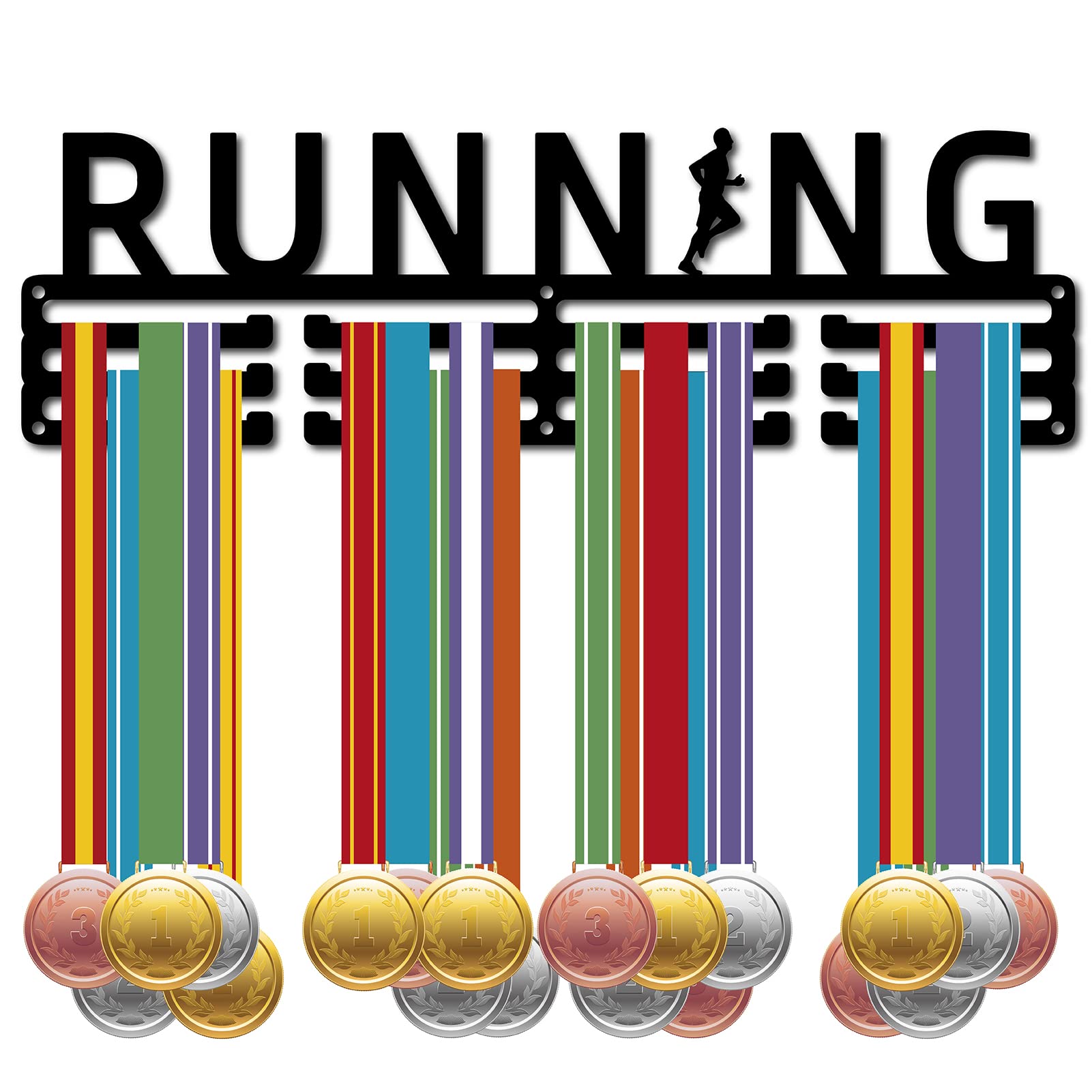CREATCABIN Running Athlete Medal Holder Metal Medals Hanger Display Stand Display Frame Rack Wall Mount Decor for Home Runners 3 Rung Medalist Soccer Gymnastics Marathon Over 60 Medals