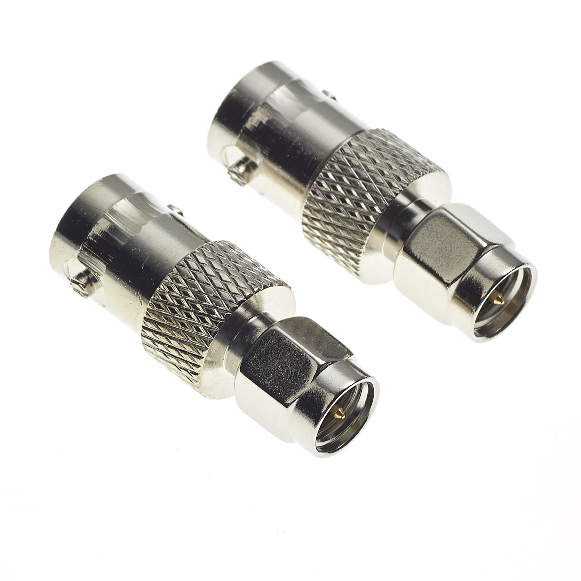 Keple SMA Plug To BNC Socket Adaptor - 50 Ohm Male Female Jack Coaxial Connector, Nickel Plated Low Loss Coax Adapter, For RF Antennas, Wireless LAN Devices, Cable, WiFi Antennas - Pack Of 2