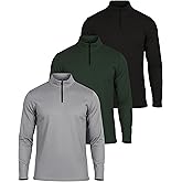 Real Essentials 3 Pack: Men's Mesh Long Sleeve Athletic Quarter Zip Pullover - Outdoor UPF 50+ (Available in Big & Tall)