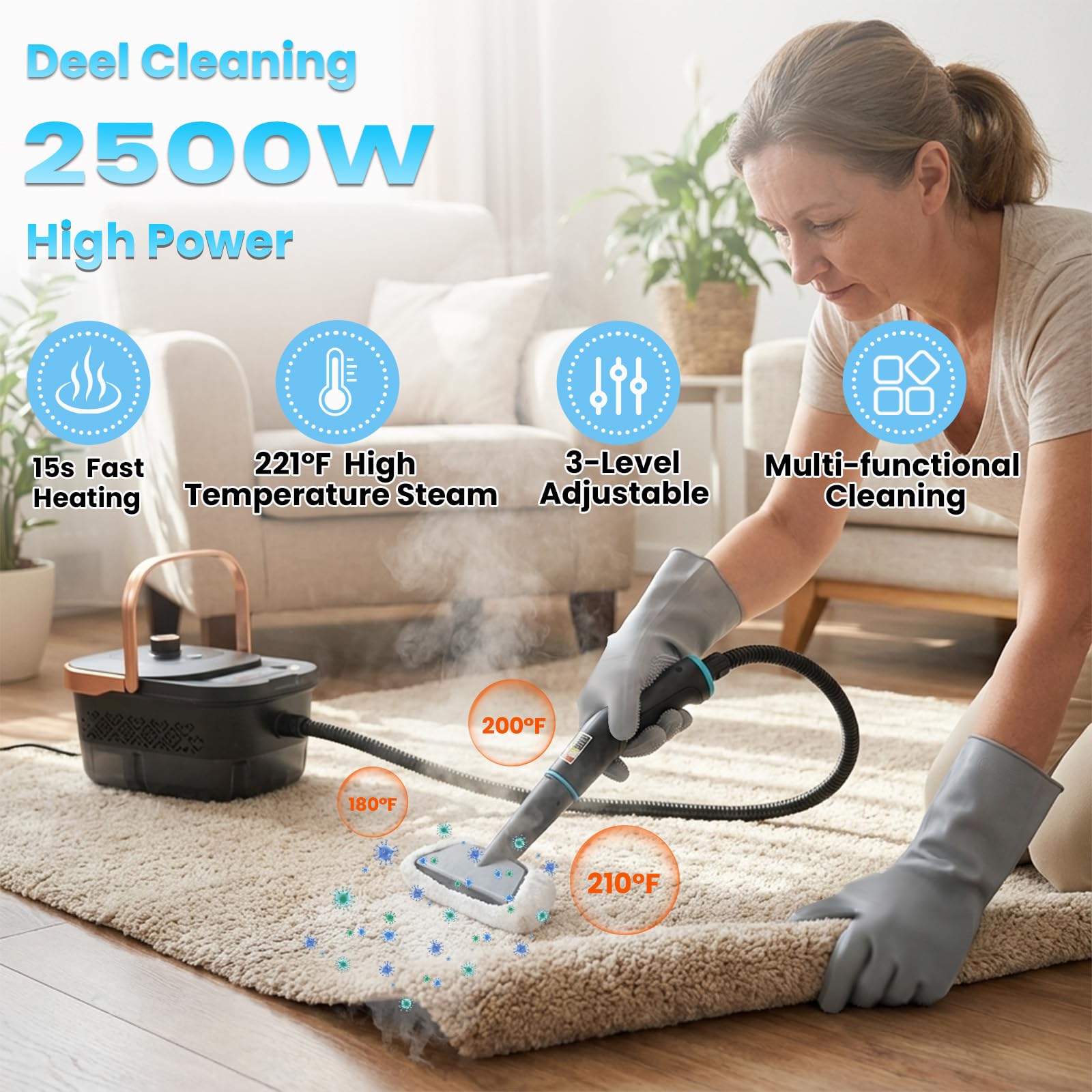 Condition photo showing New/Like New for simsedery handle steam cleaner, 2500w steam cleaner for home, 3-level adjustable handle,15s heat-up,