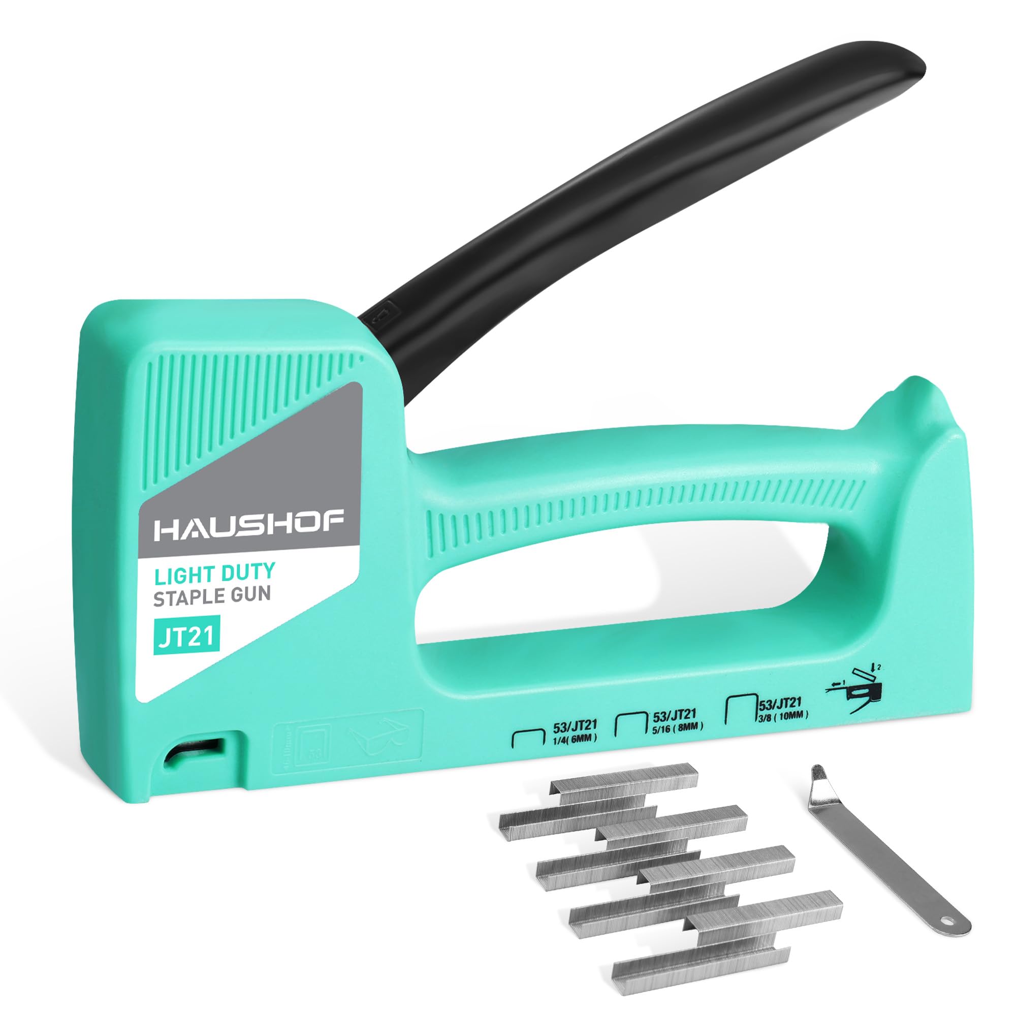 HAUSHOF Upholstery Staple Gun Kit Type 53 Light Duty Stapler with 800 Staples and Staple Remover for Wood Fabric DIY and Home Decoration