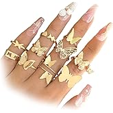 Stringex Gold Butterfly Statement Ring Set for Women,Trendy Dainty Stacking Adjustable Midi Ring,Boho Exaggerated Chunky Knuckle Ring Pack Jewelry Gift