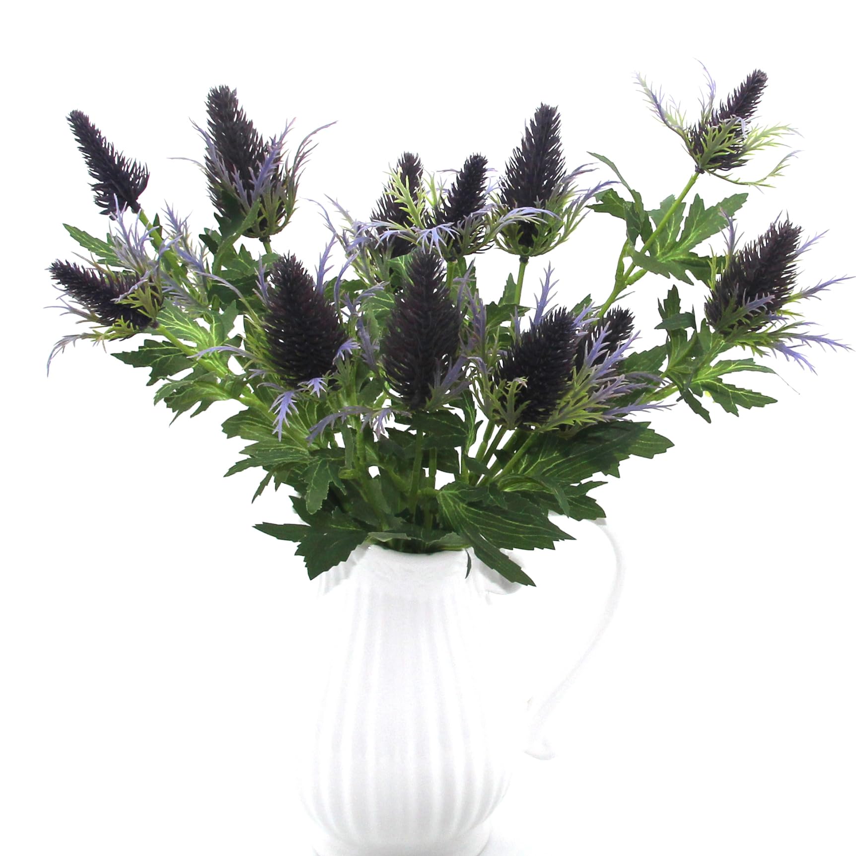 HASWITDA 4 Stems Artificial Eryngium Thistle Flowers Faux Sea Holly Silk Long Stem Fake Flora for Outdoor Indoor Home Decoration Bouquet Wreaths Centrepiece Arrangement Purple WITHOUT VASE