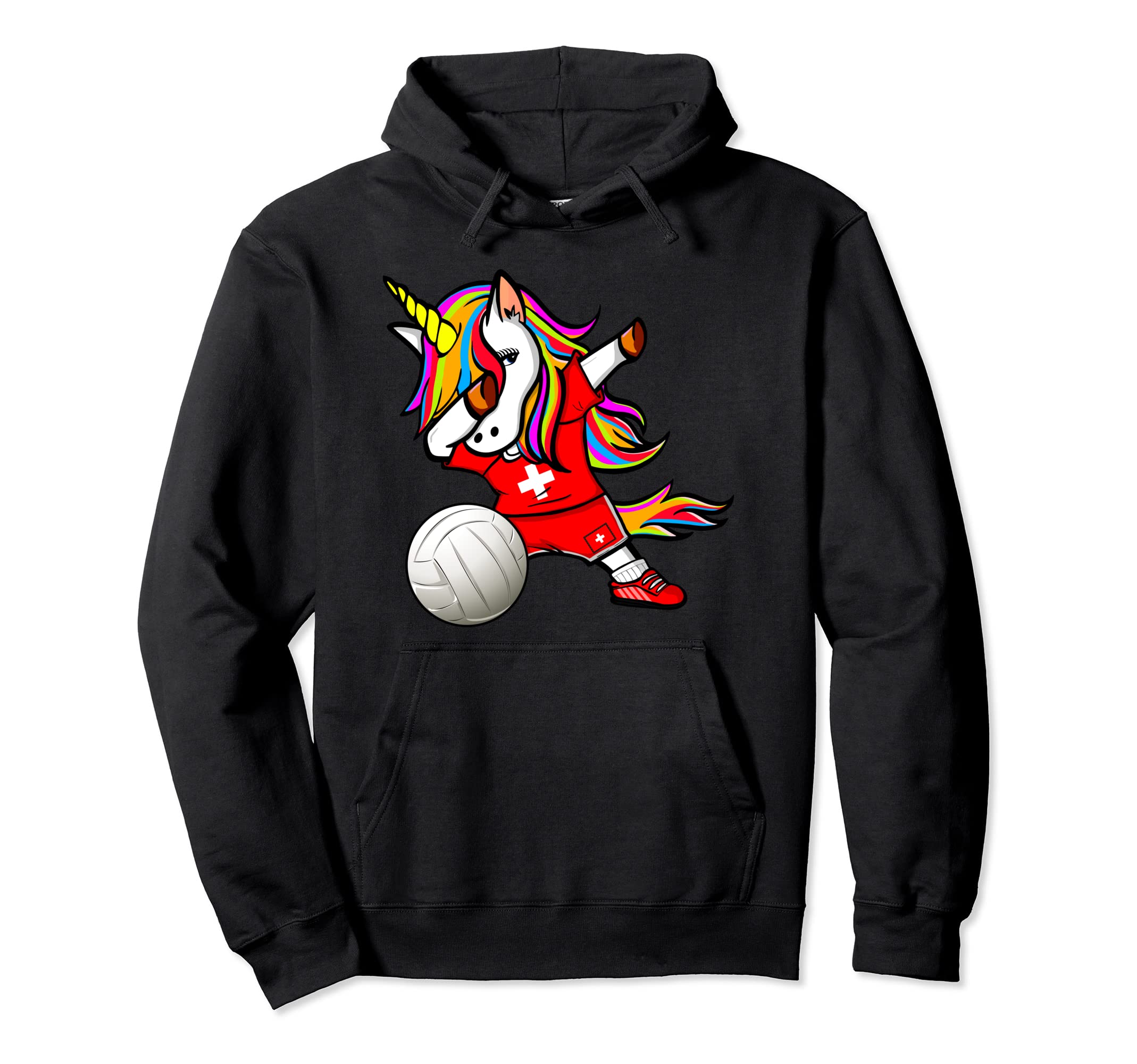 Dab Unicorn Switzerland Volleyball Fans Jersey Swiss Flag Pullover Hoodie
