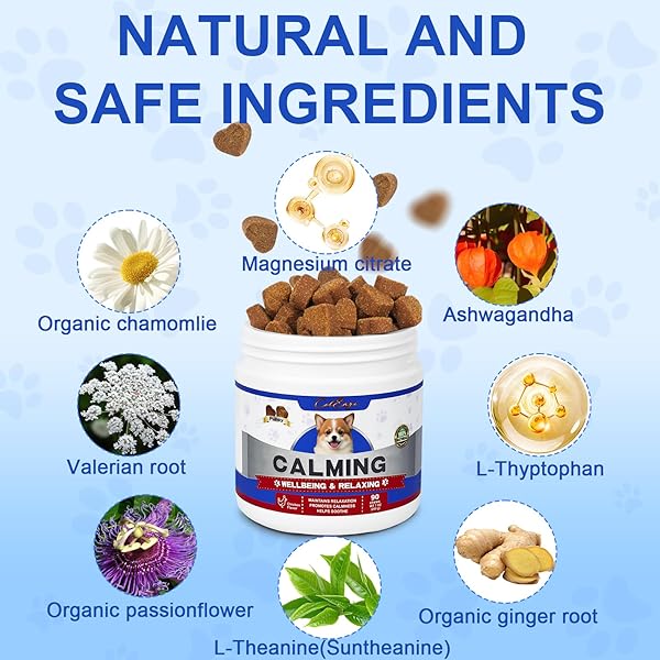 COLEAZE DOG CALMING CHEWS, HEMP CALMING CHEWS FOR DOGS – PURE NATURAL INGREDIENTS CALMING TREATS, AID WITH SEPARATION BARKING, VET VISITS, THUNDERSTORMS, 90 COUNT CHICKEN FLAVOR, BROWN