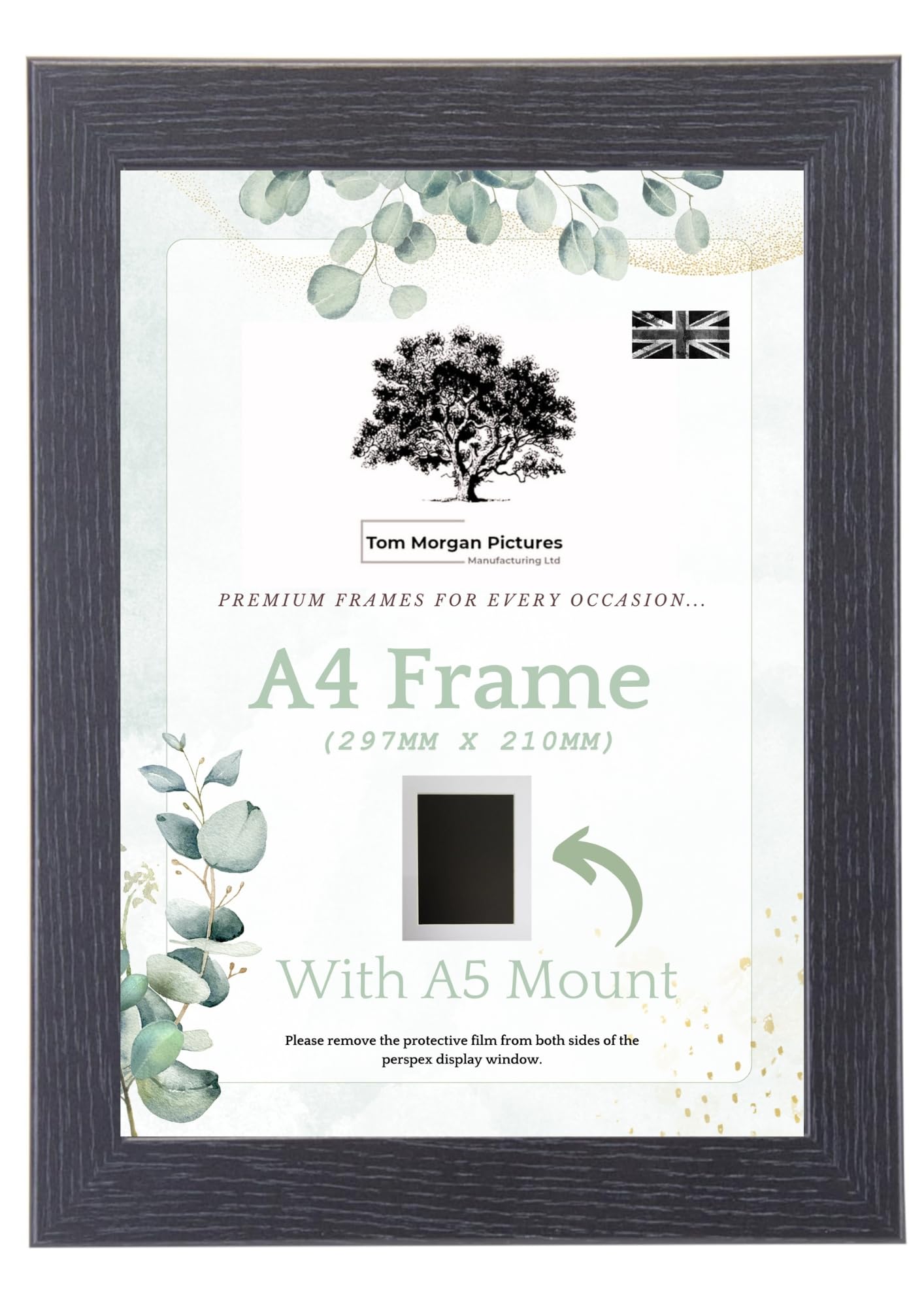 Tom Morgan Pictures A4 (29.7cm x 21cm) Photo Frame with A5 Mount, Black, Freestanding & Wall Hanging Modern Picture Frame