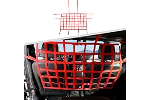 JIMEN Rear Seat Cargo Net Pet Barrier Compatible with Jeep Wrangler JK JL Gladiator JT 2 Door 4 Door 2007-2024 (Red)