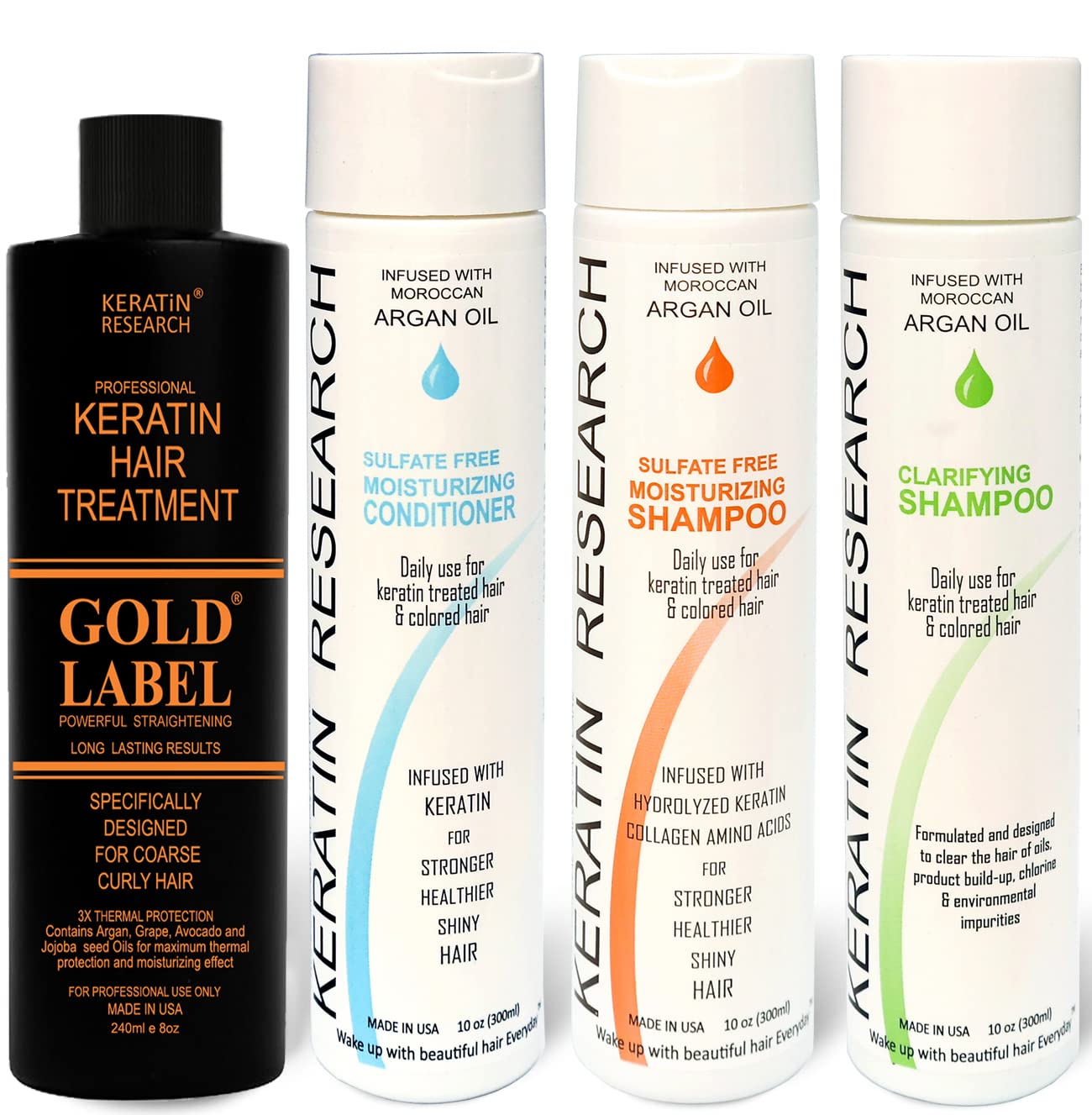 Gold Label Professional Keratin Hair Treatment Large Set Strong Enhanced Formula Specifically Designed for Coarse Curly Black, African, Dominican and Brazilian Hair types