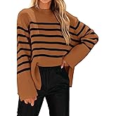 KIRUNDO Women's Striped Knit Oversized Fall Sweaters 2026 Trendy Clothes Crewneck Winter Pullover Sweater Side Split