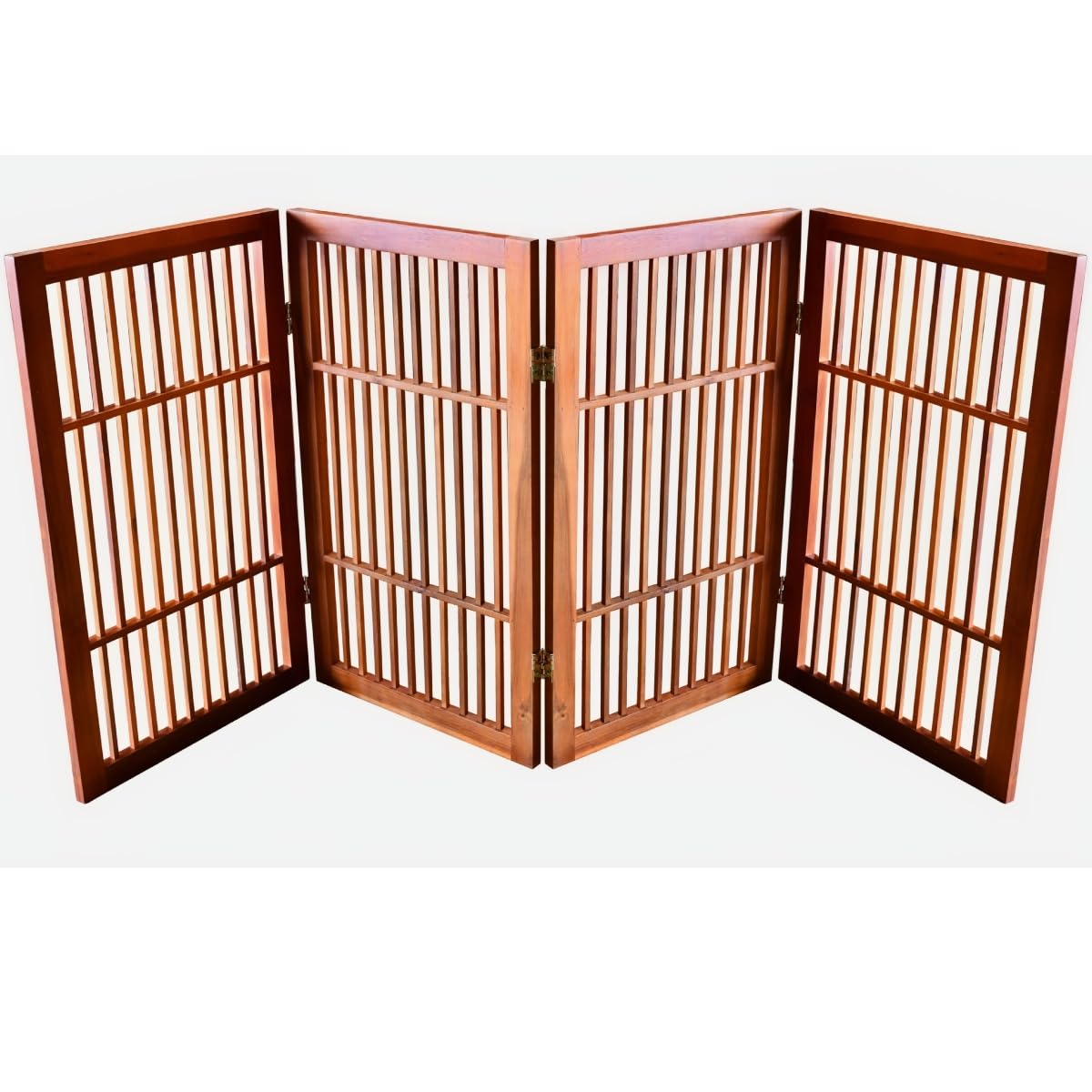 Photo 1 of ***FACTORY SEALED*** Urnporium Pet Dog Gate Freestanding, Strong Durable Folding Wooden Fence, Portable Acacia Hardwood Safety Barrier for Indoor & Outdoor Use (Brown Pet Gate, 4 Panel 30" Tall)