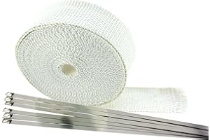 SWI Parts 2" x25ft Roll White Racing Fiberglass Exhaust Header Pipe Wrap Tape W/8 Stainless Steel Zip Ties