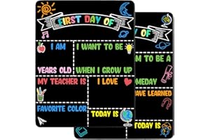 SUNBOOM First and Last Day of School Chalkboard Sign Reusable, 14x11 in Back to School Board First & Last Day of Kindergarten Sign, Double Sided School Preschool Signs for Kids Girls Boys