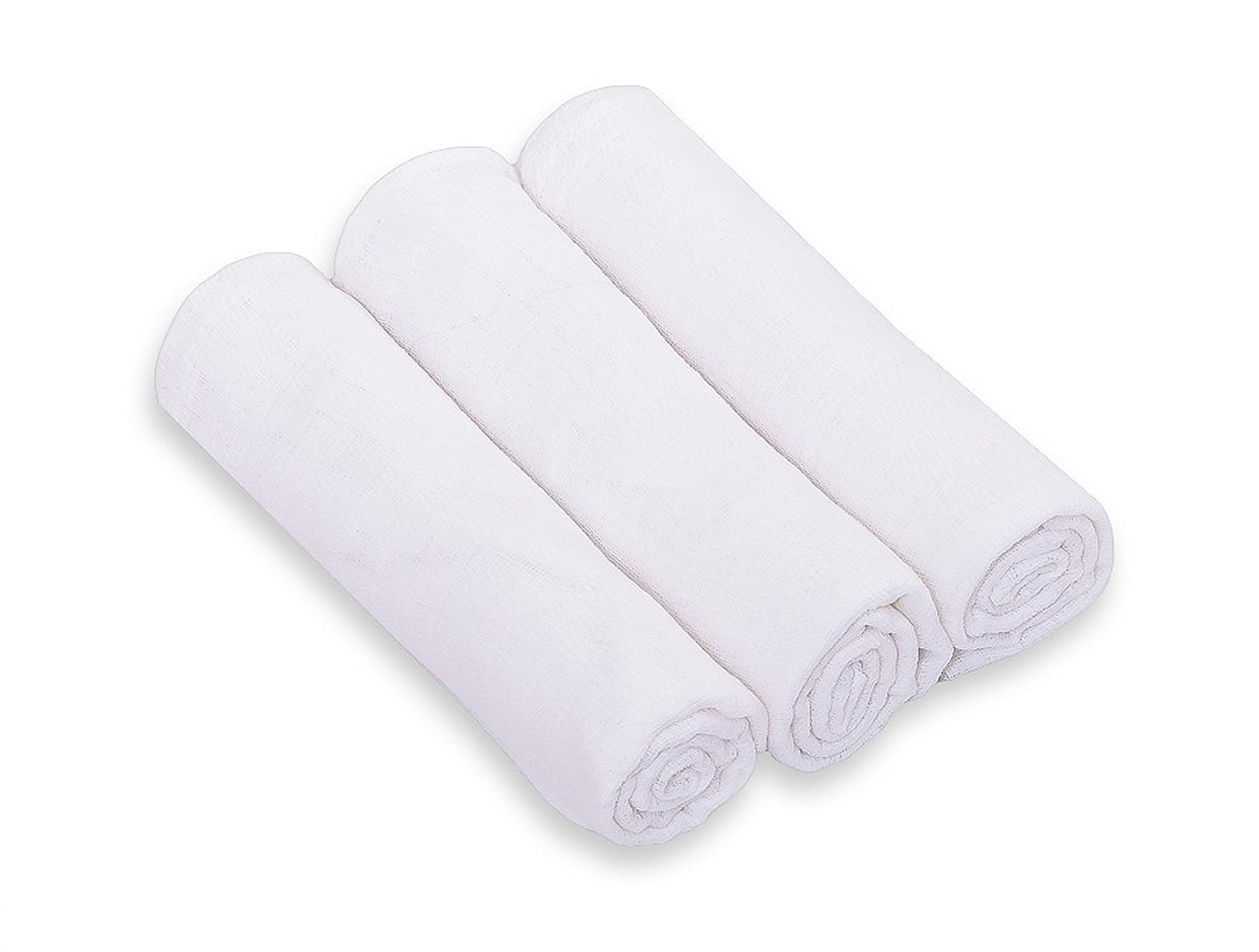 EmJoyShop 3 Pack Large Muslin Squares 80x70cm Natural Cloth Reusable Bibs Wipes 100% Cotton (White)