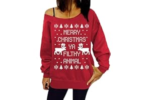 Taiduosheng Women Off Shoulder Ugly Christmas Sweater Girls Print Reindeer Xmas Tops Pullovers Blouse Plus Size M-3XL
