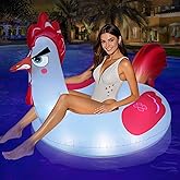 Junbig Inflatable Pool Floats with Lights, 63" Chicken Pool Floaties with Solar Powered RGB Color Changing, Large Animal Pool Floats Adult with 2 Handles, Swimming Pool Floaty for Party Beach Water