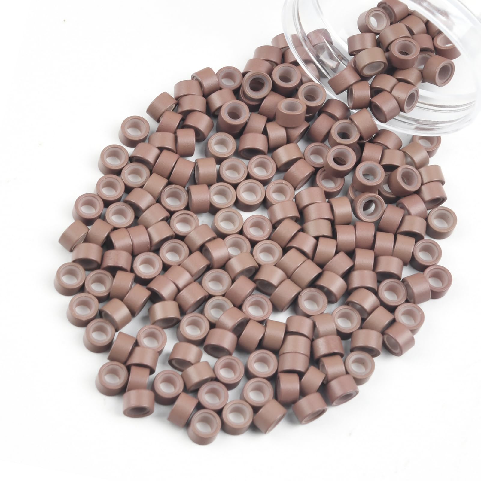 Vlasy 200 Pcs Silicone Micro Rings for I Tip Hair Extensions 5mm Micro Nano Beads Micro Links Hair Beads (Medium Brown) — image 1