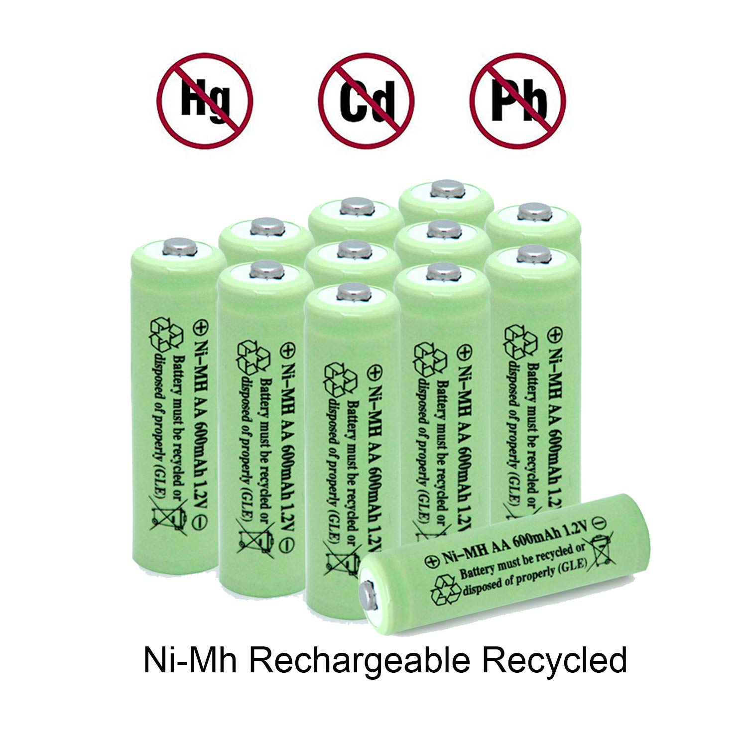 AA Solar Light Batteries NIMH 600mAh 1.2V Double A Rechargeable for Garden Lawn Landscaping Solar Lights Remotes Mice(12Pcs)