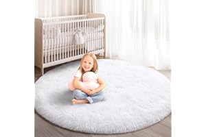 KIXINWA Round Rug for Bedroom, 4x4 Fluffy Soft Circle Area Rugs for Kids Girls Nursery Room, Washable Plush Shaggy Indoor Floor Bedside Living Room Circular Carpet, Home Decor Aesthetic, White
