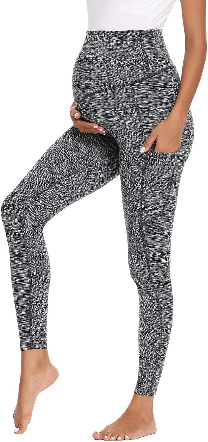 Ecavus Women's Maternity Yoga Pants with Pockets Over Bump Active