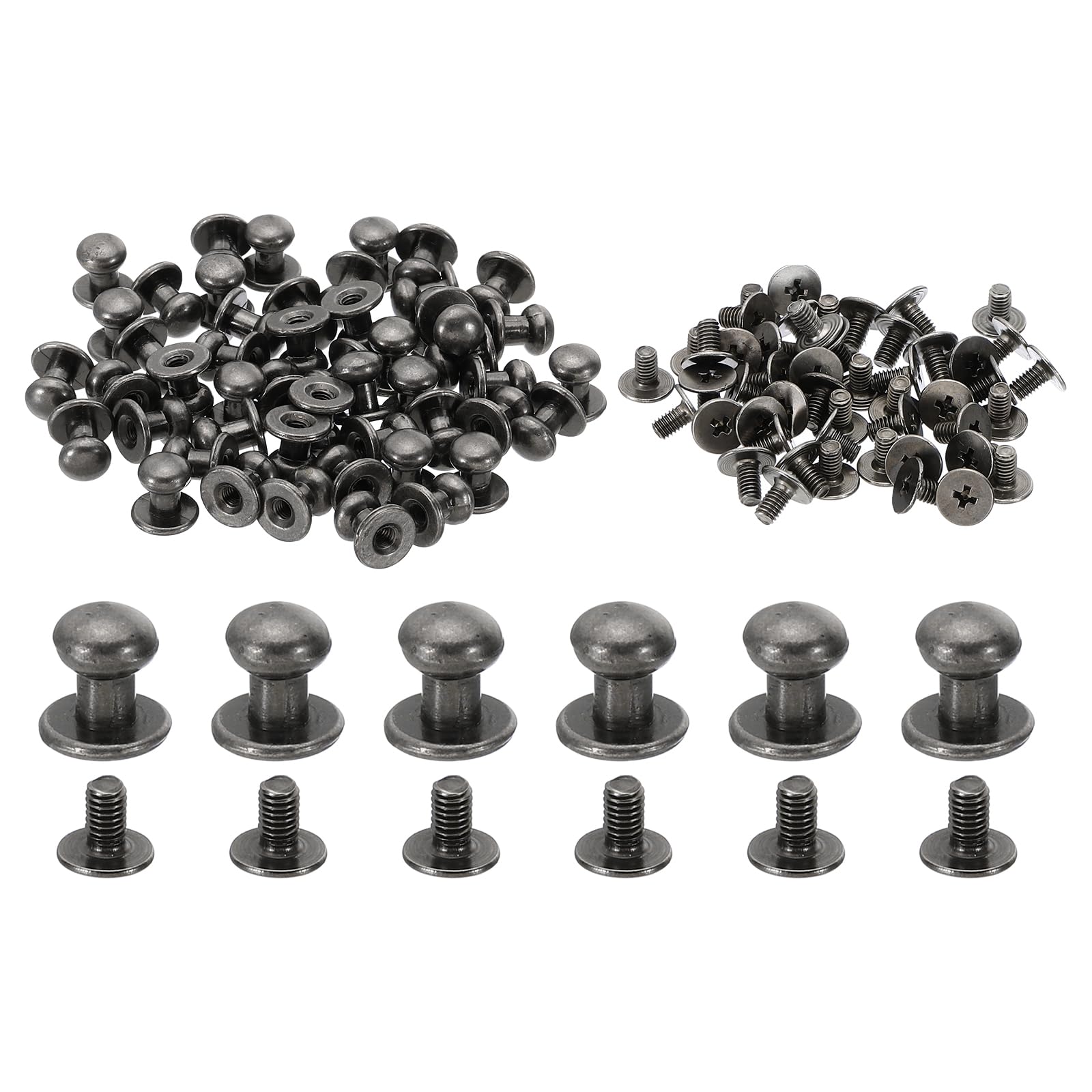 PATIKIL 7mm Leather Rivets, 50 Sets Round Button Head Studs Metal Screw Studs Posts Chicago Screws Rivet for Clothing Leather Crafts, Grey