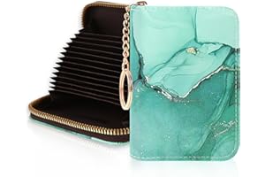 OPPSVIUST Credit Card Holder RFID Wallet, Slim Card Wallet for Women, Credit Card Keychain Wallet Organizer, Small Leather Card Holder Wallet with Zipper (Green Marble)