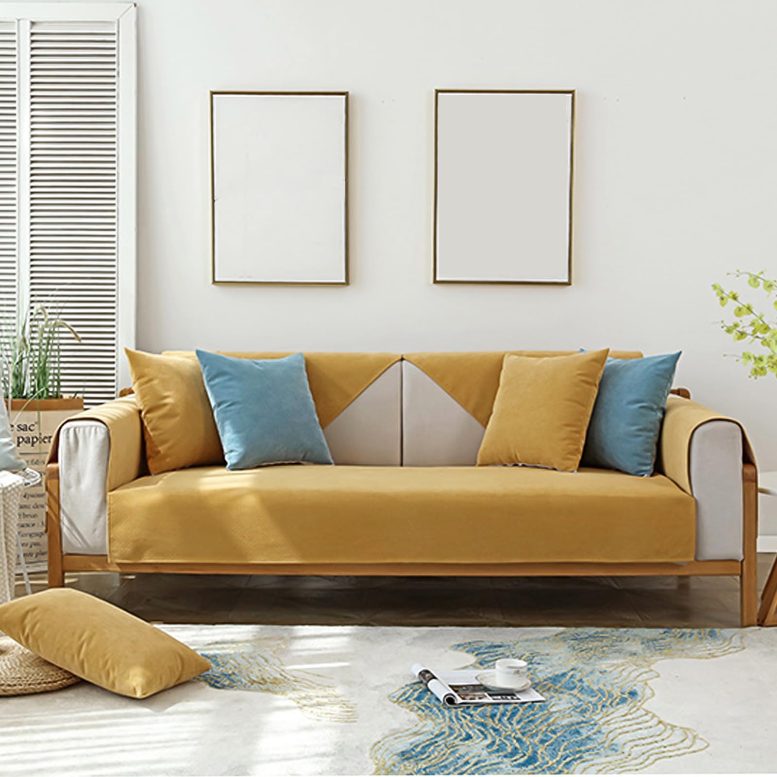 VanderHOME Solid Colour Sofa Cover 1/2/3/4 Seater Waterproof Sofa Cover in Various Sizes Non-slip Furniture Protector Sofa Cover for Dogs 70 * 180cm-yellow-backrest cover（Only 1 piece
