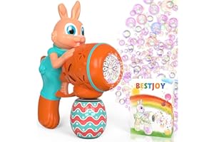BestJoy Easter Bubble Gun for Toddlers 1-3 - Bunny Bubble Machine Easter Basket Stuffers for Boys & Girls, Automatic Bubble Blower Easter Toys for Kids Ages 4-8, Bubble Makers Easter Gifts