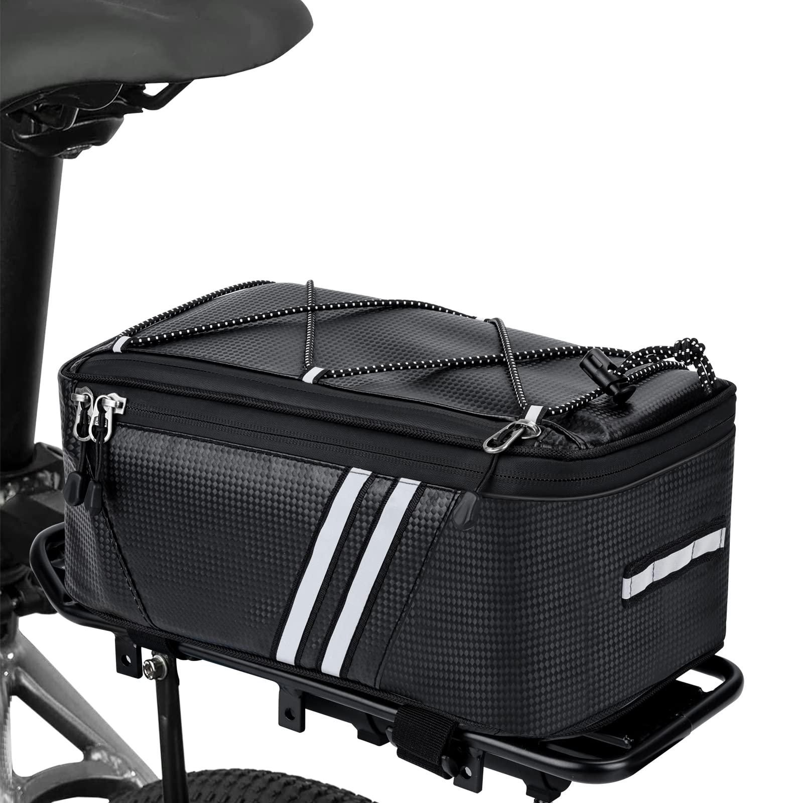 Photo 1 of WOHEER Bike Reflective Trunk Bags Waterproof Rear Rack Bag for Bicycle, 7L Capacity Insulated Storage Pannier Bag Bike Cargo Bag With Reflective Strips for Outdoor Travel Camping Picnic Commuter
