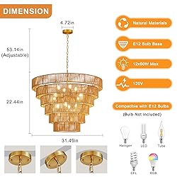 YOMECOO 31.49" Large Rattan Chandelier Vintage
