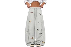 FOPSUFGWFO Sweatpants Women Baggy Barrel Drawstring Puppy Embroidery Wide Leg Pants Unisex Casual Lantern Trouser Pants