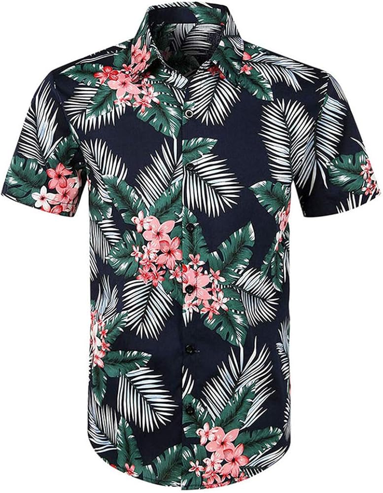 Aniywn 2020 Men's Button Down Hawaiian Shirt Casual Printing Beach Short Sleeve Tee Shirt Tops