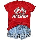 FCGHSII Racing Shirts for Women: Race Day Tees Checkered Flag Graphic T-Shirts Racecar Lover Short Sleeve Blouse Tops