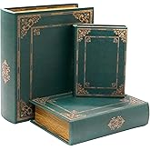 Jolitac Wooden Decorative Book Boxes 3-Pack - Vintage Style Secret Storage Boxes Handcrafted Wooden Storage Containers with R
