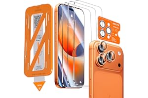 QHOHQ [1-Second Auto-Install] 3 Pack Screen Protector for iPhone 17 Pro Max [6.9 Inch] + 1 Set Camera Lens Protector, 9H+ Shatterproof Tempered Glass, [12FT Military Grade Protection], Case Friendly