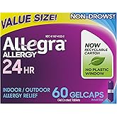Allegra Adult 24-Hour Allergy Relief Gelcaps, Non-Drowsy Indoor and Outdoor Allergy Medicine, 180 mg Fexofenadine HCI Antihistamine Pill, 60-Count