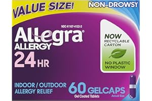 Allegra Adult 24-Hour Allergy Relief Gelcaps, Non-Drowsy Indoor and Outdoor Allergy Medicine, 180 mg Fexofenadine HCI Antihistamine Pill, 60-Count