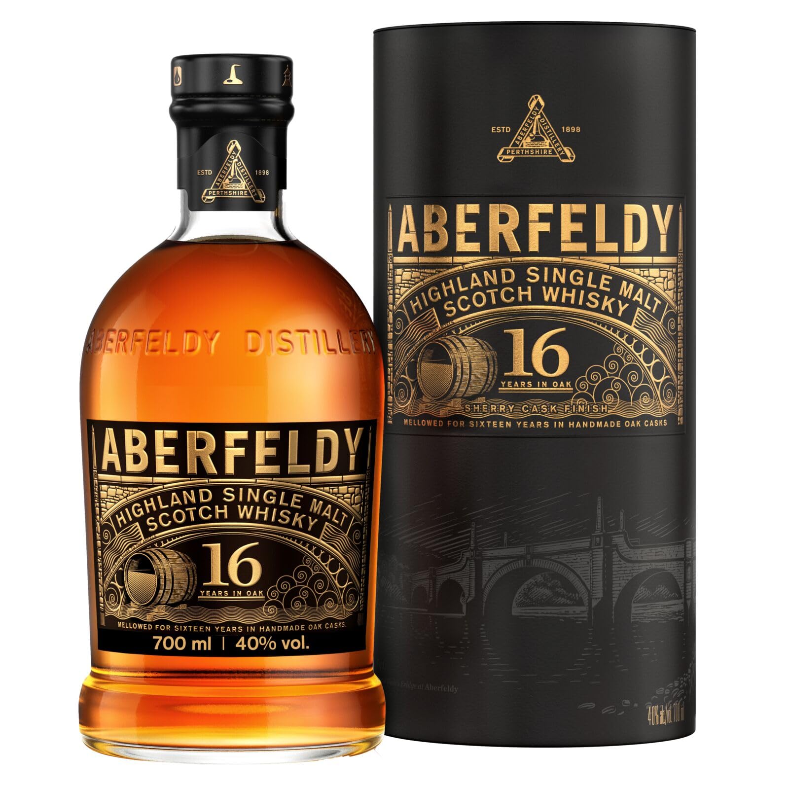 Aberfeldy 16 Jahre Single Malt Scotch Whisky, 40 Vol.-%, 70 cl/700 ml, Premium-Whisky, in Oloroso-Sherry-Fässern (1. Fill) gereift